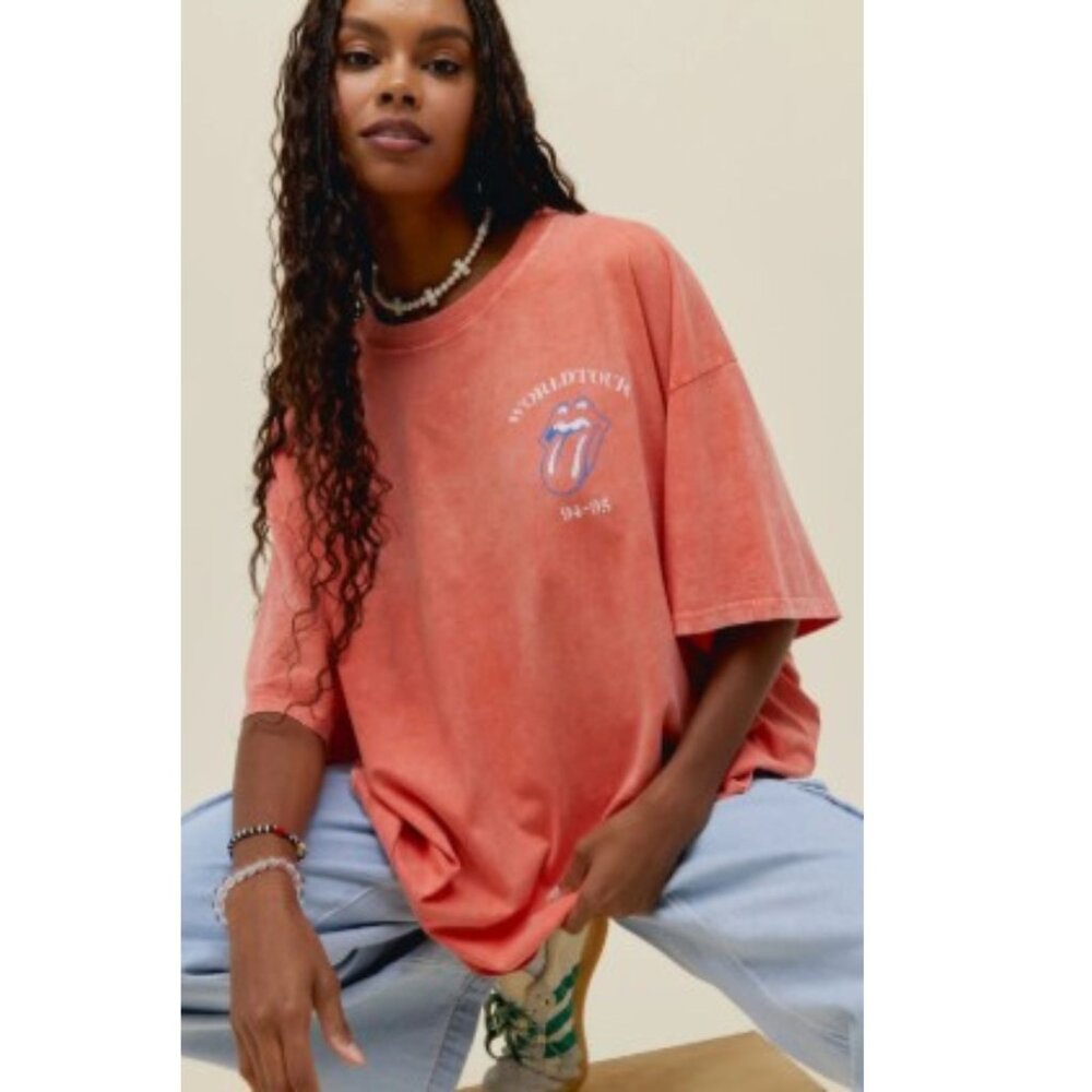 Daydreamer Orange Rolling Stones Graphic Tee Unfinished Hem Dress SZ XL - NWT‎